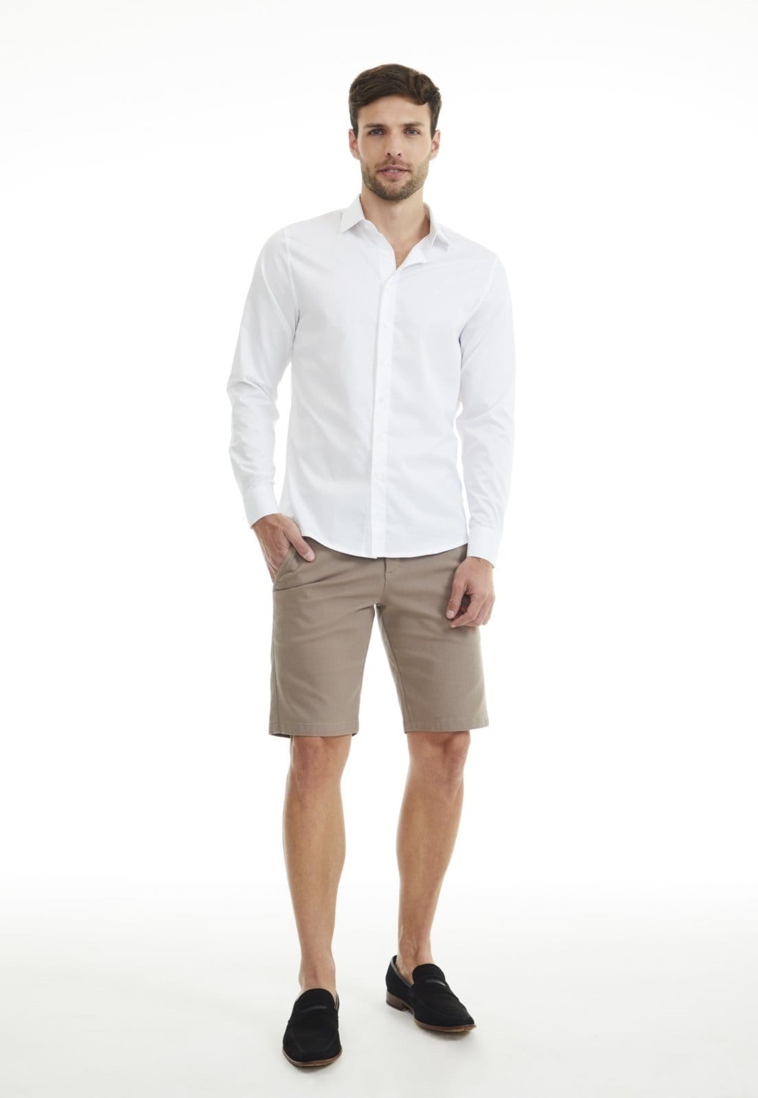 Bermuda Sarja Traymon Chino Slim Kaki