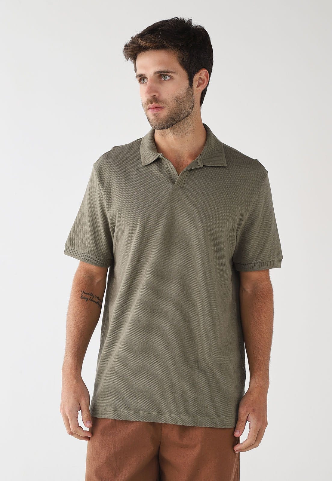 Vista principal Camisa Polo Masculina Hering Malha Piquet Oliva Hering verde