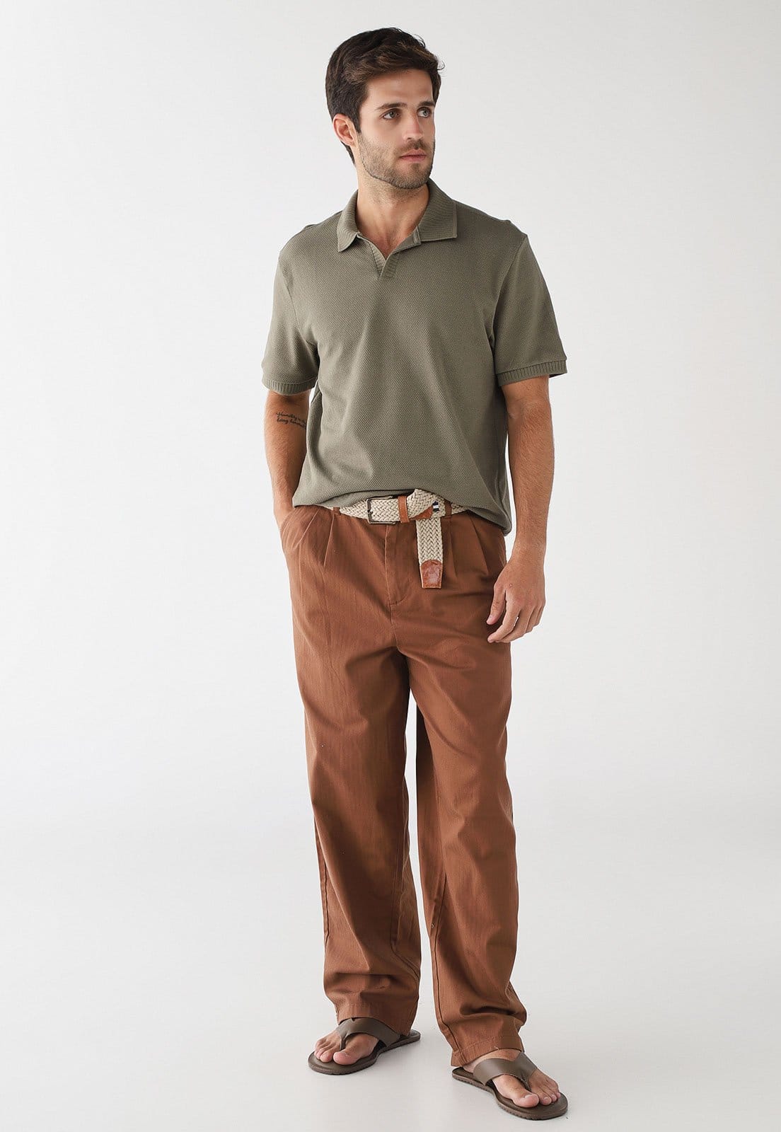 Vista 2 Camisa Polo Masculina Hering Malha Piquet Oliva Hering verde