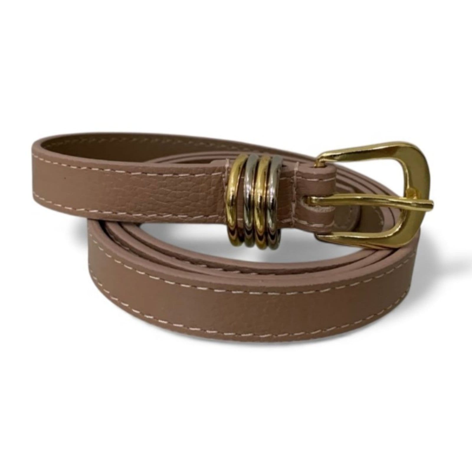 Vista 2 Cinto Fino Feminino em Couro Fivela Redonda 003 Mariart nude