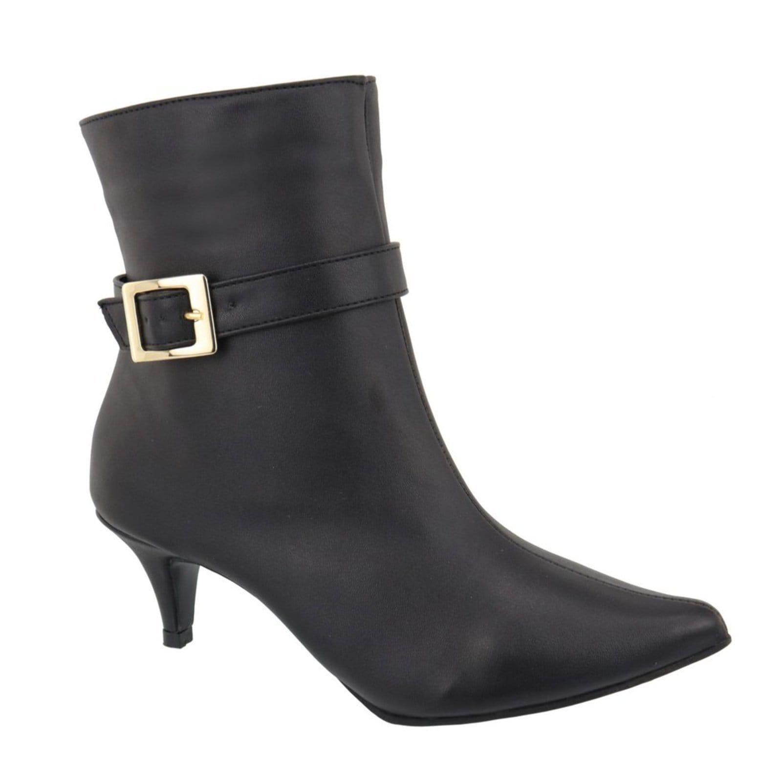 Vista 2 Bota Feminina Cano Curto Bico Fino Salto Baixo Fino 180127 Preta Fivela Flor da Pele preto