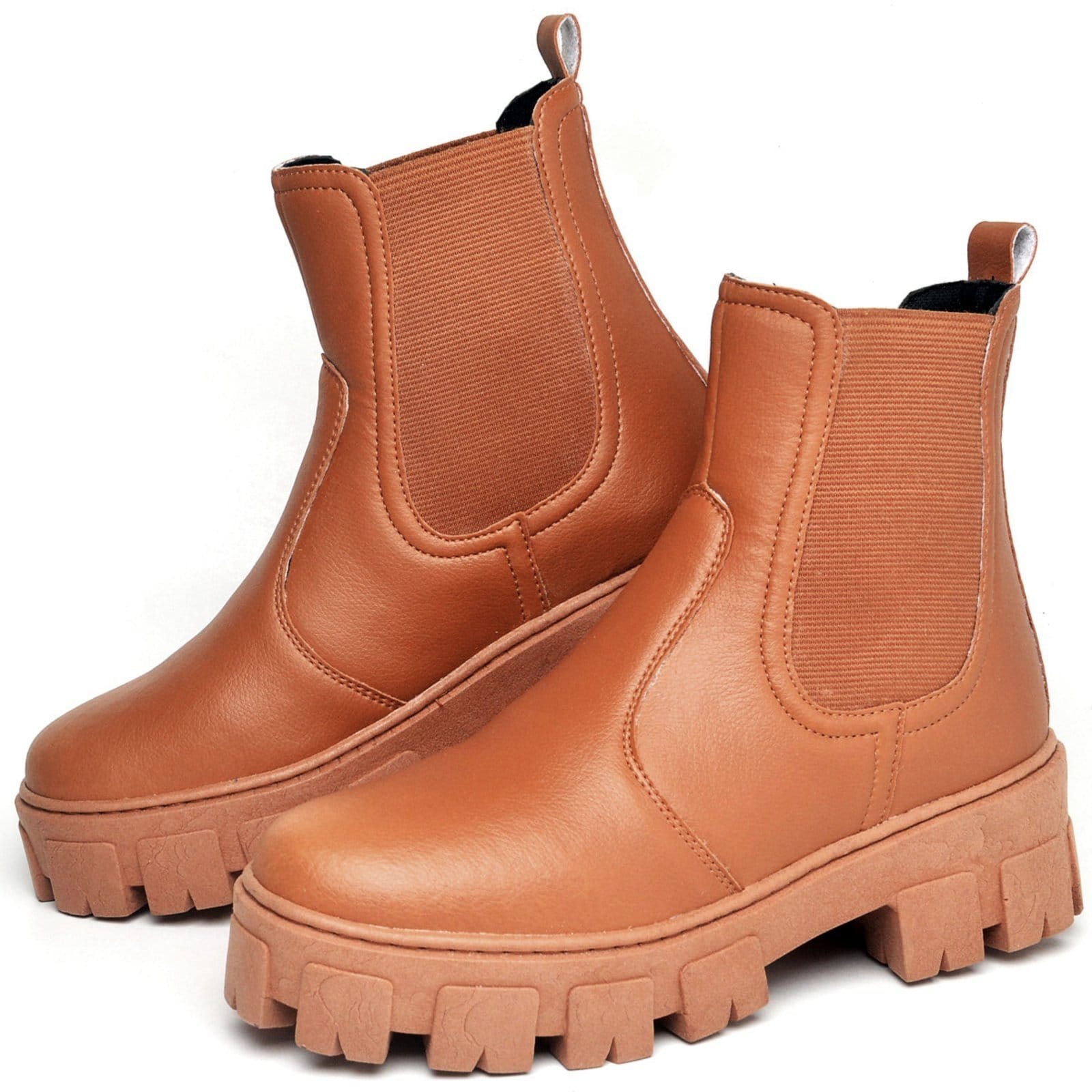 Vista 2 Bota Coturno Feminino Cano Curto Tratorada DUBUY 1504FG DUBUY caramelo