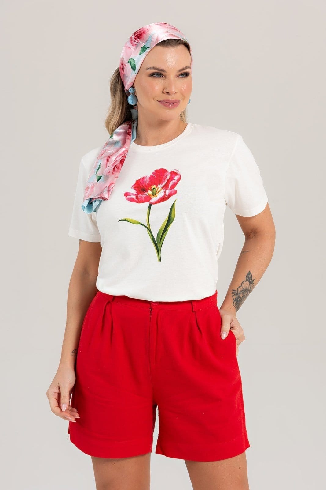 T-shirt Feminina Cianitas Off Estampa Pink Tulip