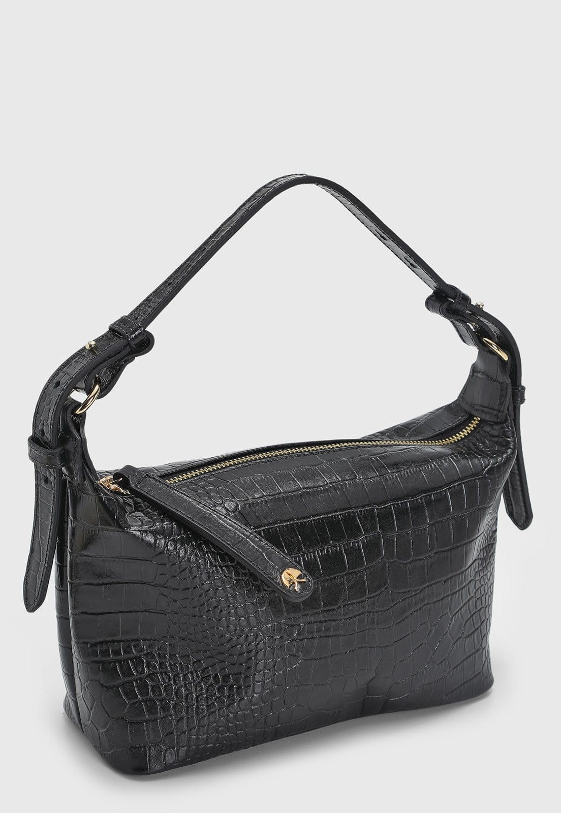 Vista 2 Bolsa Média Feminina Luiza Barcelos Textura Croco Preta Luiza Barcelos preto