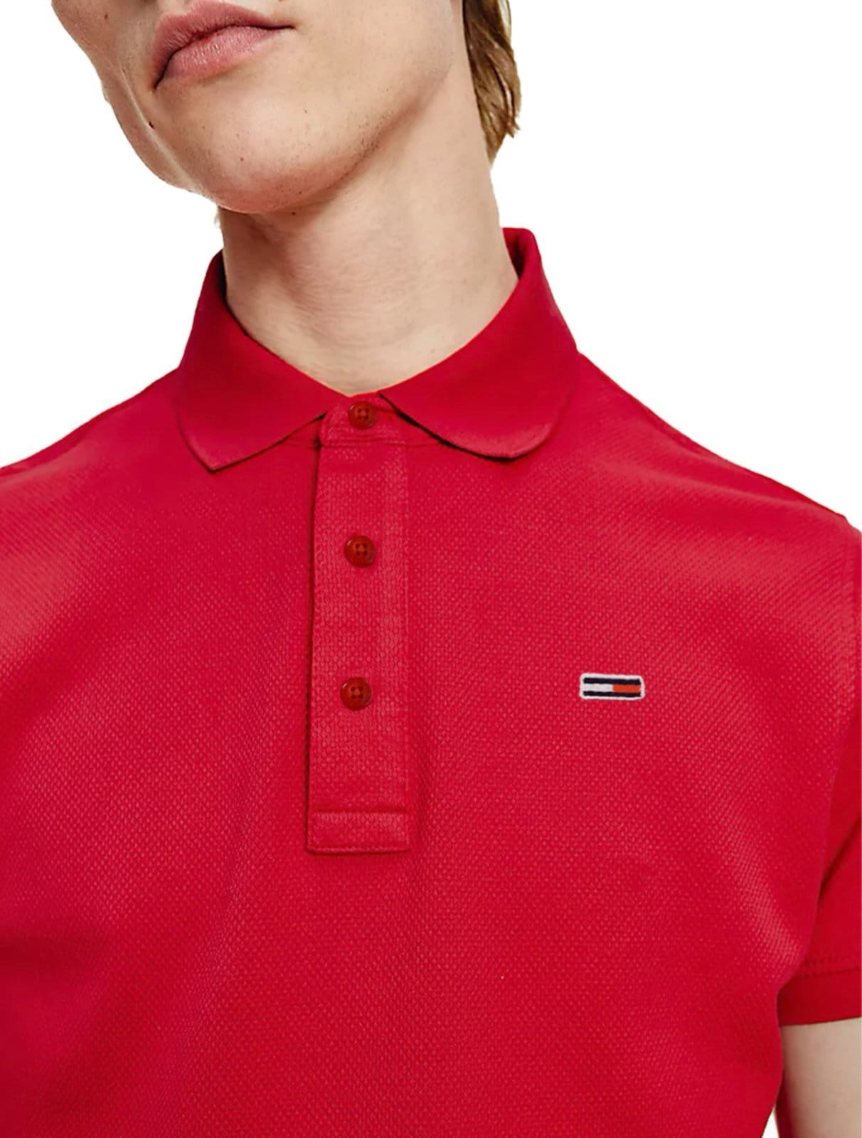 Vista 2 Polo Tommy Jeans Masculina Regular Original Fine Piquet Vermelha Tommy Jeans vermelho