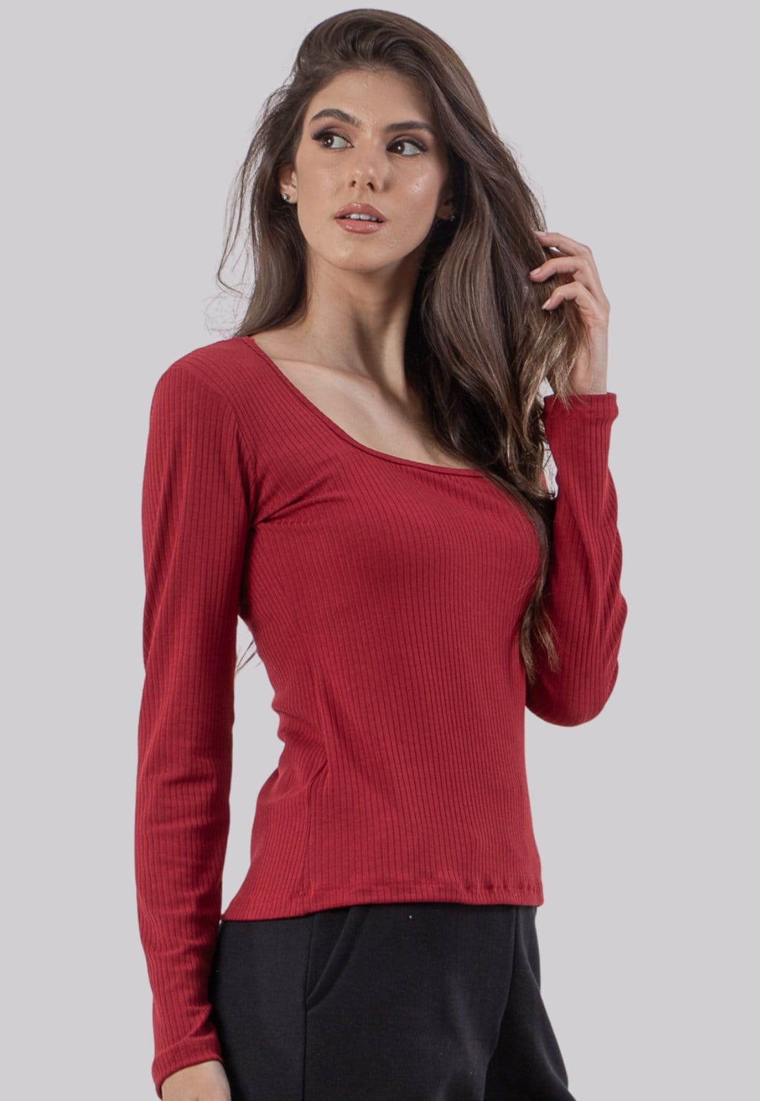 Vista 2 Blusa Feminina Decote Coração Ribana Diluxo vermelho