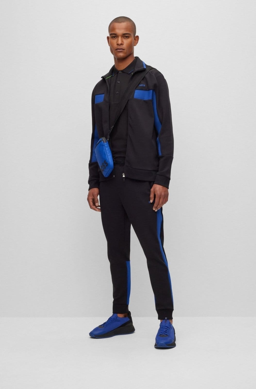 Vista 2 Moletom Com Zíper E Acabamentos De Fita Em Mistura De Algodão Boss preto