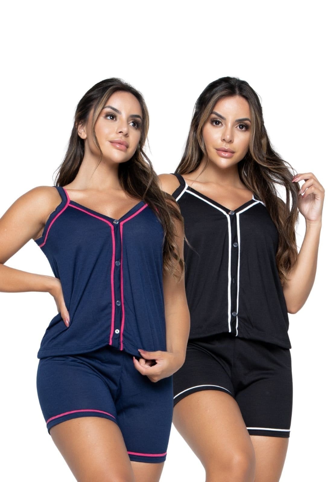 Kit 2 Pijama Alcinha Bravaa Store Curto Baby Doll Americano Blogueirinha Botão Adulto Amamentação 017