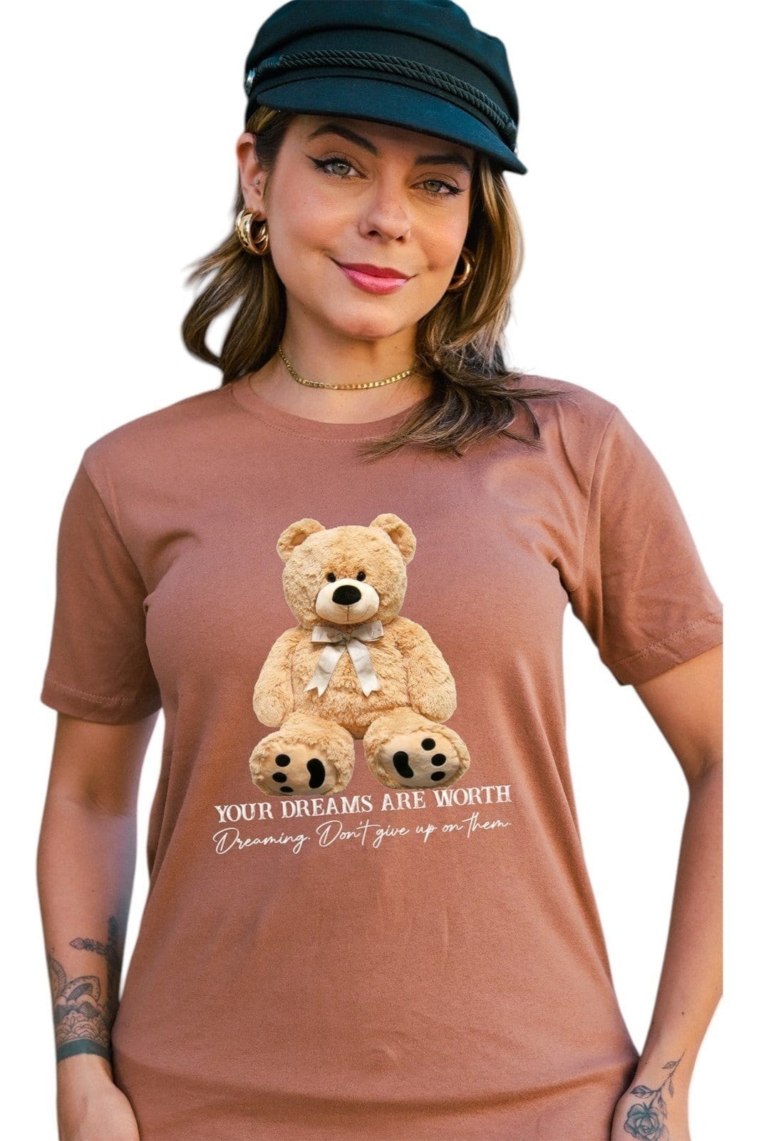 Vista 2 Camiseta Cianitas Claro Estampa Urso Your Dreams Cianitas marrom