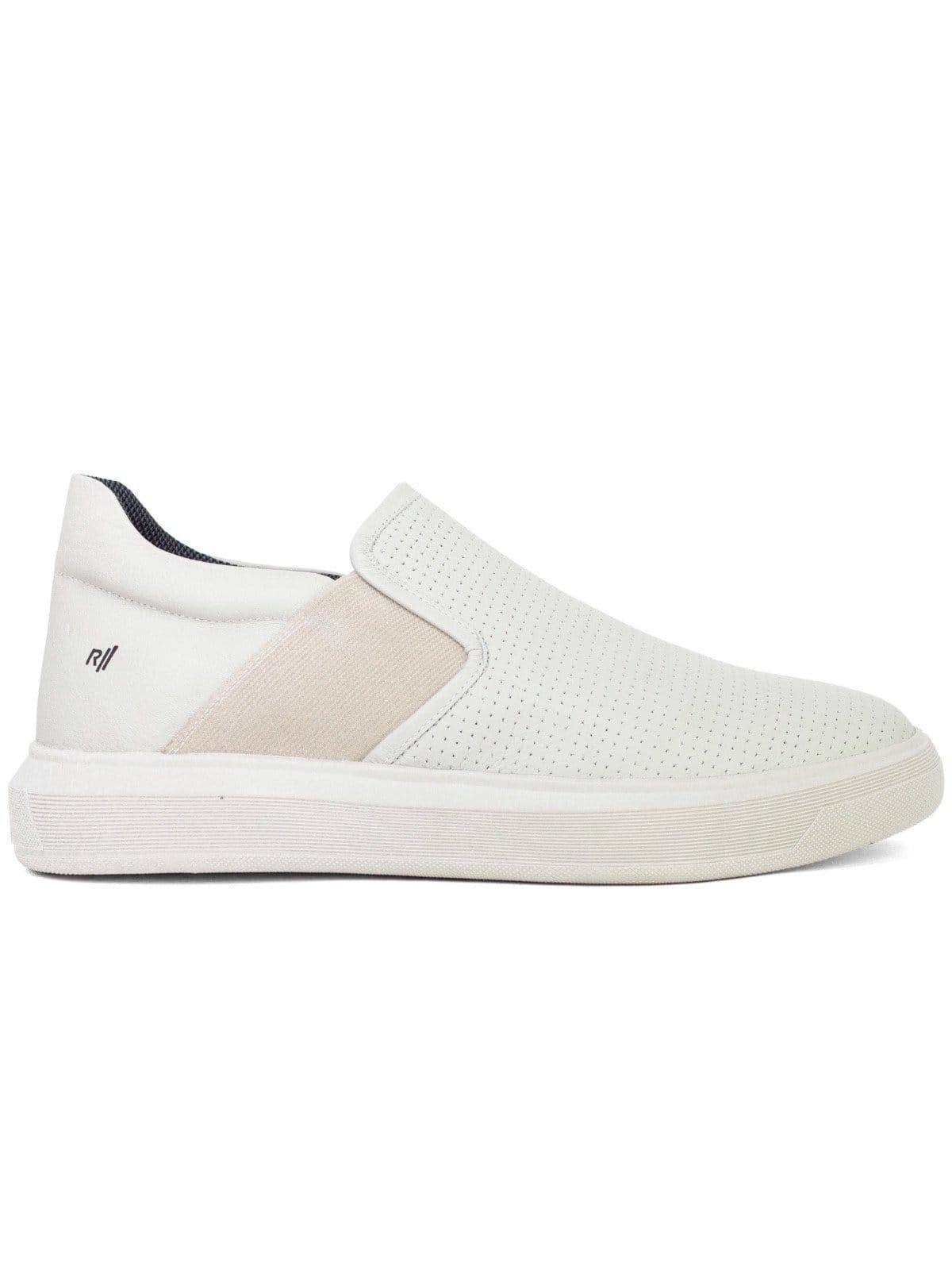Tênis Masculino Slip On Rafarillo Casual Alth +7cm Altura Couro Branco Off White Microperfurado