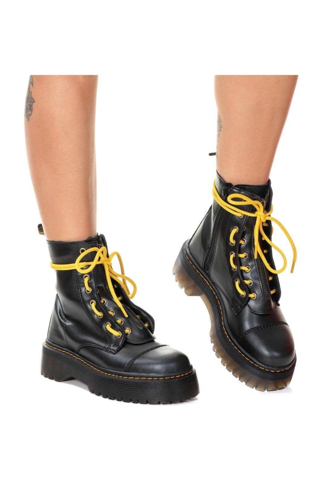 Vista 2 Coturno Tratorado Lizzy Estilo Veggie Cadarco Girassol ESTILO VEGGIE SHOES preto