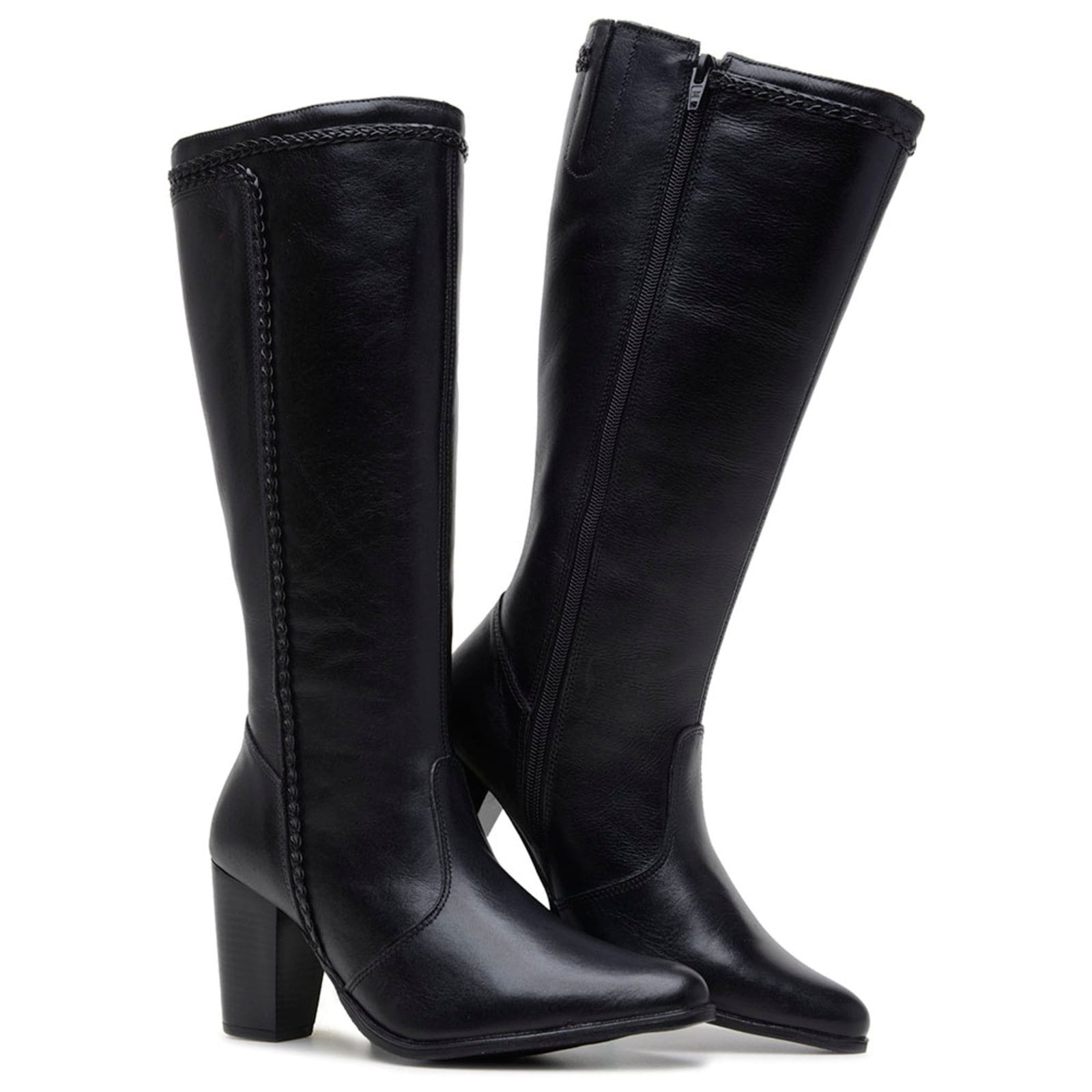 Vista 2 Bota Cano Longo de Couro Mr. Gutt Salto Grosso Preta Mr. Gutt preto