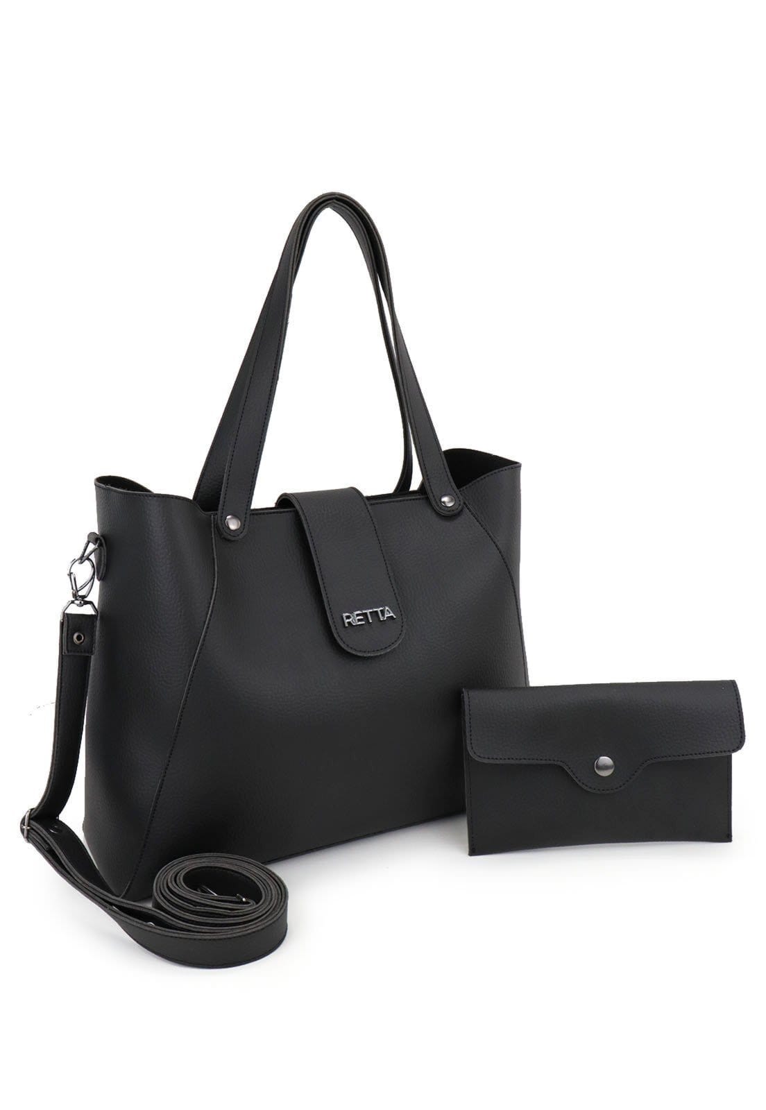 Vista principal Bolsa Feminina Sacola Transversal Retta Oficial Preta Retta Oficial preto