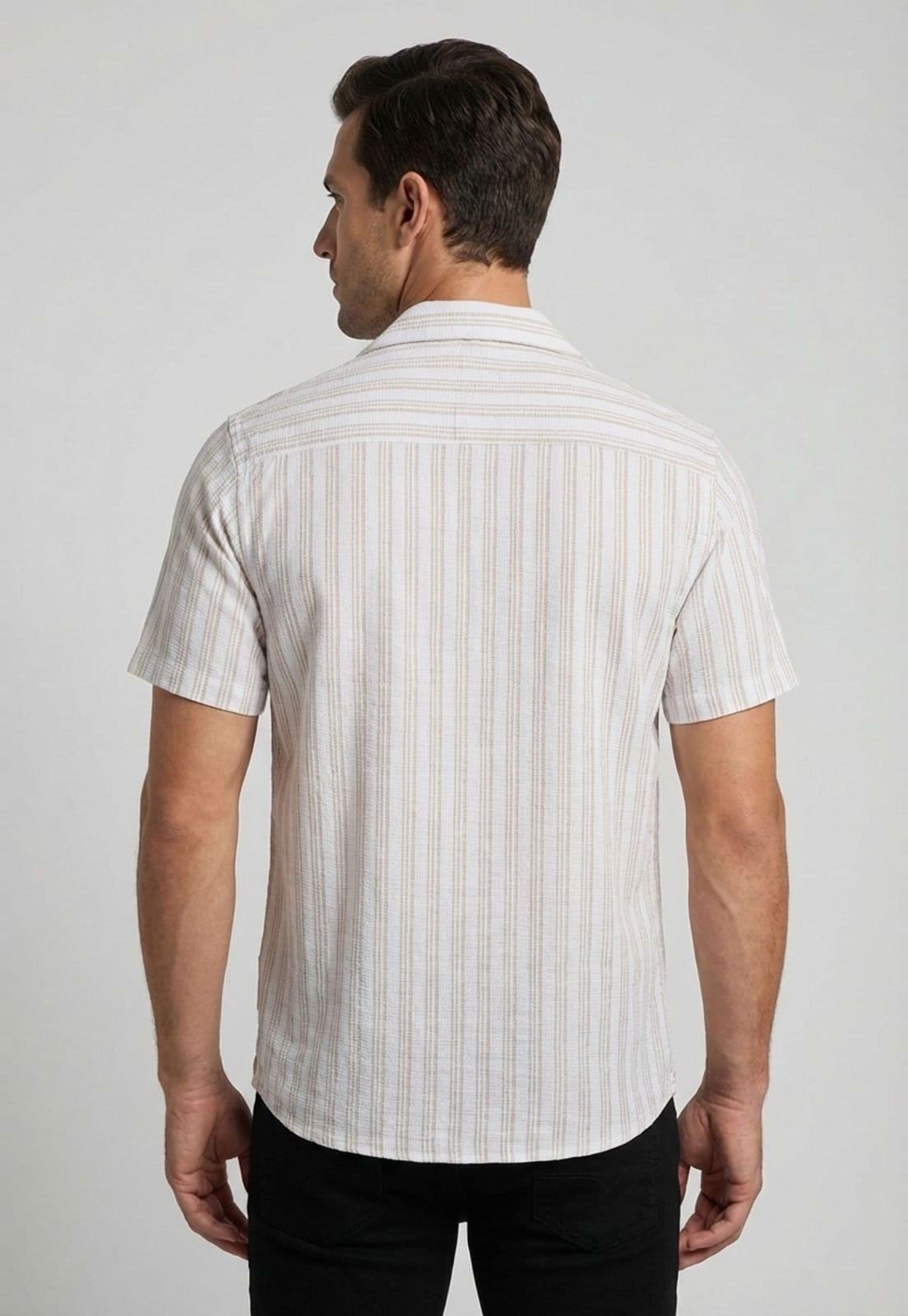 Vista 2 Camisa Masculina Aleatory Listrada Branca Aleatory branco