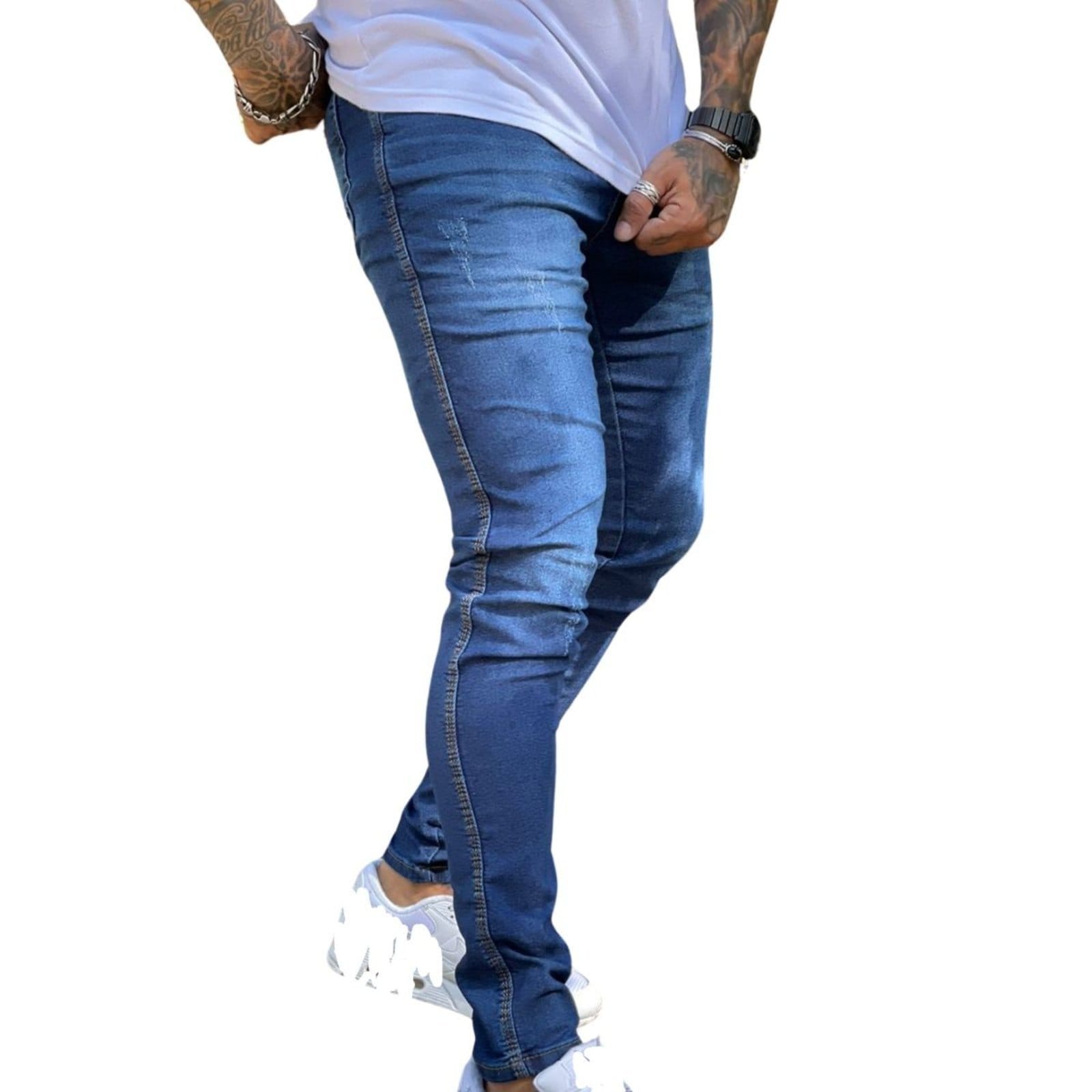 Vista 2 Calça Masculina Jeans Com Detalhe em Puido Alleppo Jeans azul