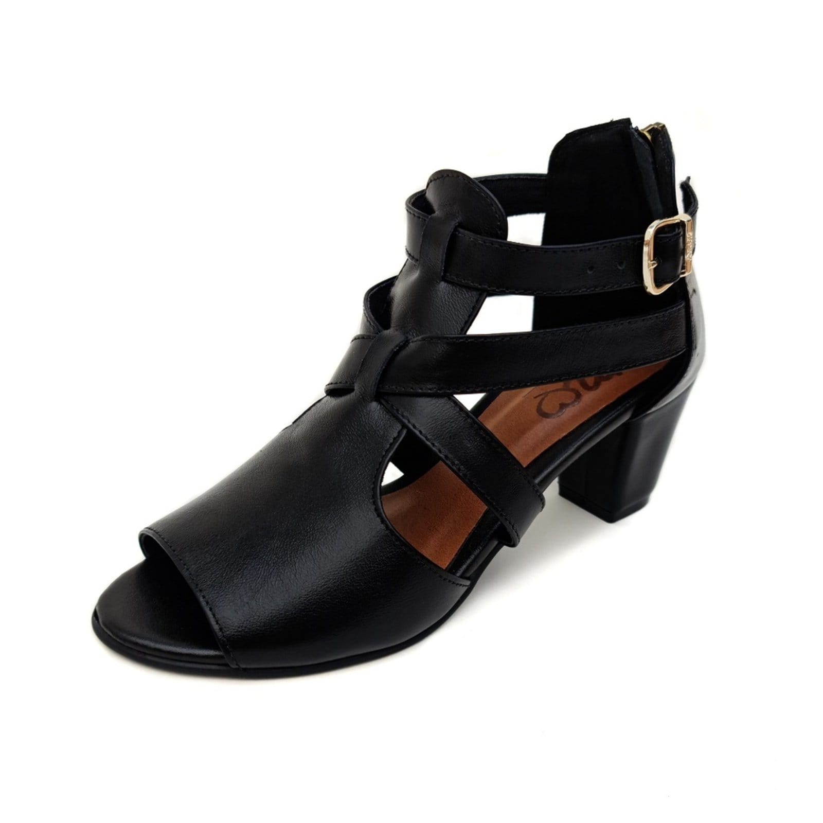 Sandália Couro Ankle Boot Amo Calçados Sophia Preta