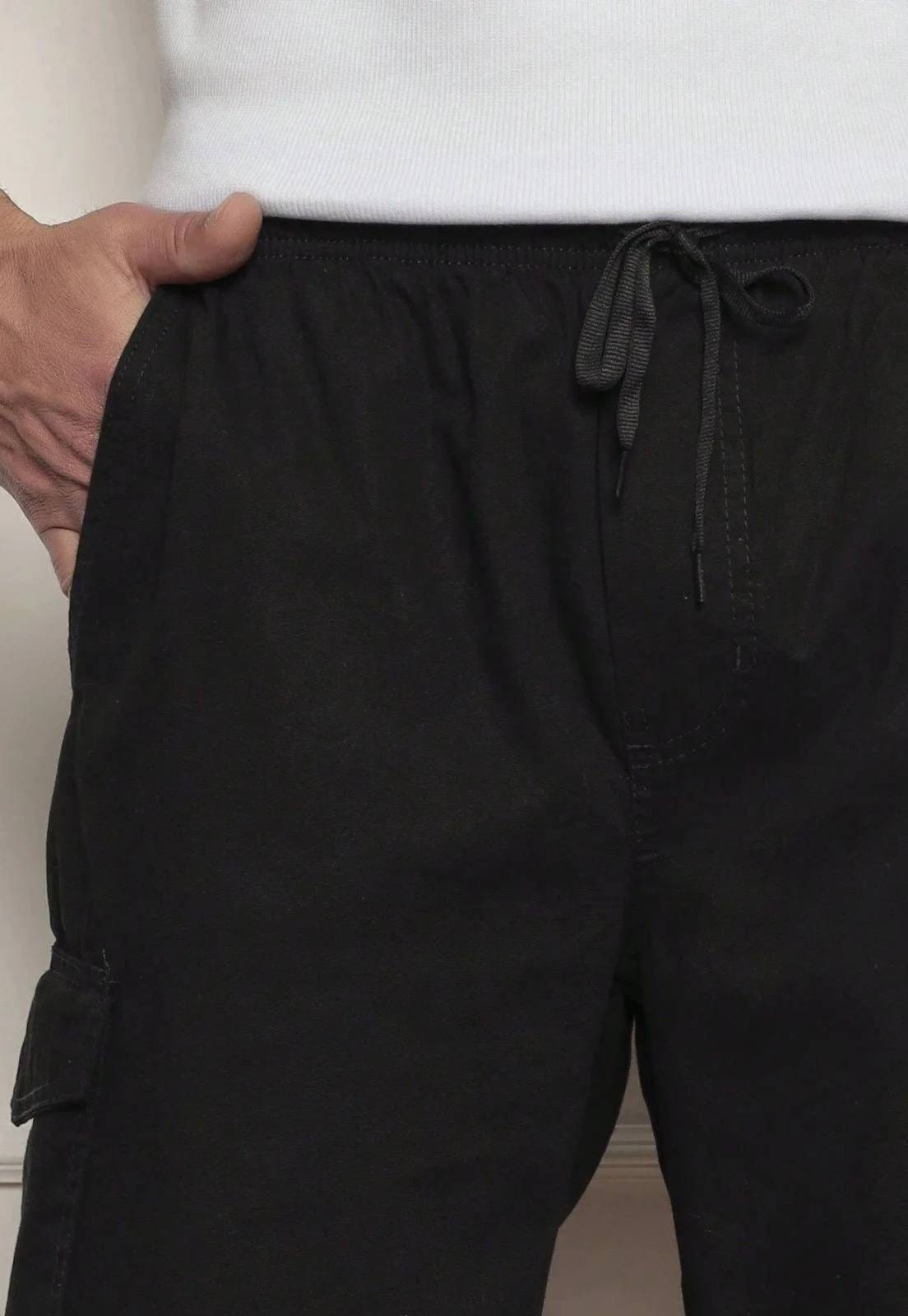Vista 2 Bermuda Cargo Masculina Avec Sarja Algodão com Cordão Confortável Avec preto