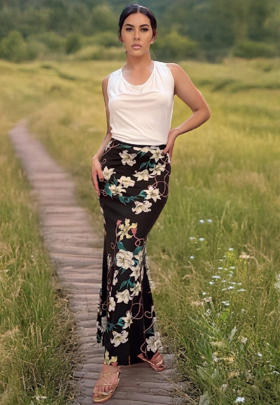 Saia Longa Malha Sereia Estampa