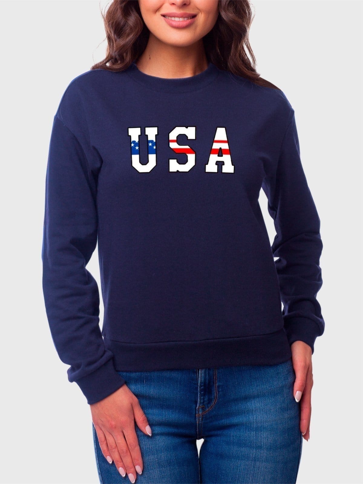 Moletom Gola Redonda Feminino Flanelado Estampa USA