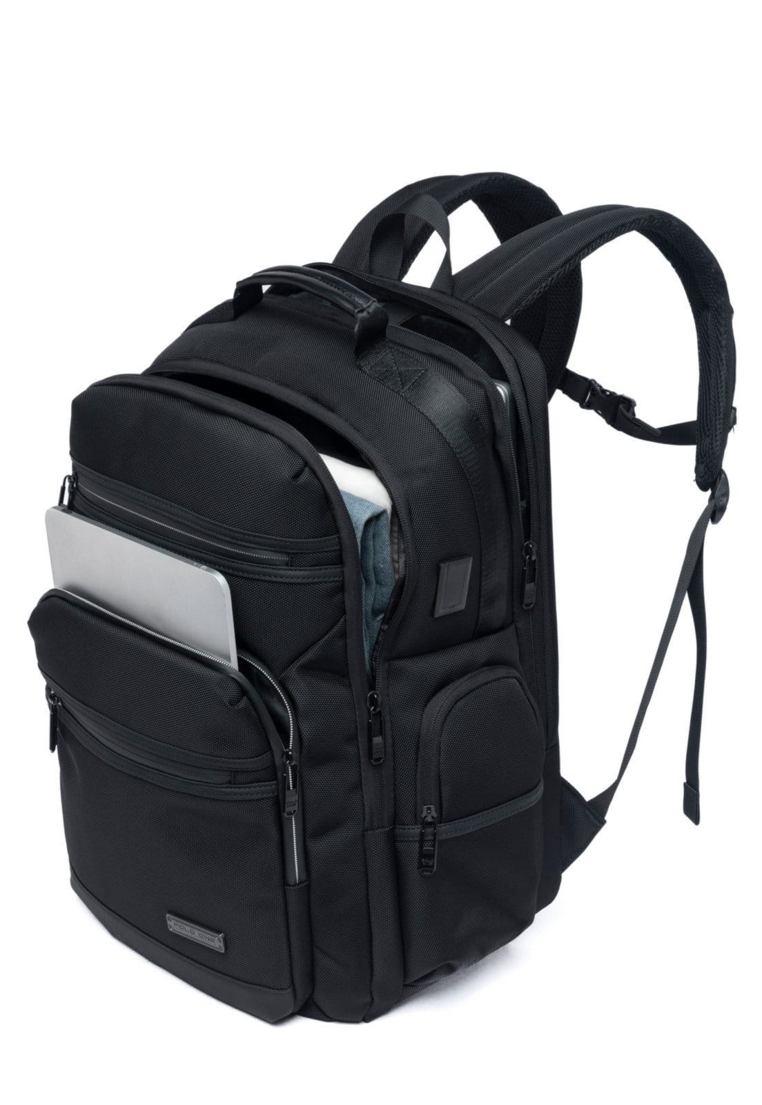 Vista 2 Mochila Executiva Bolsa Notebook USB Reforçada Grande Resistente Polo One preto