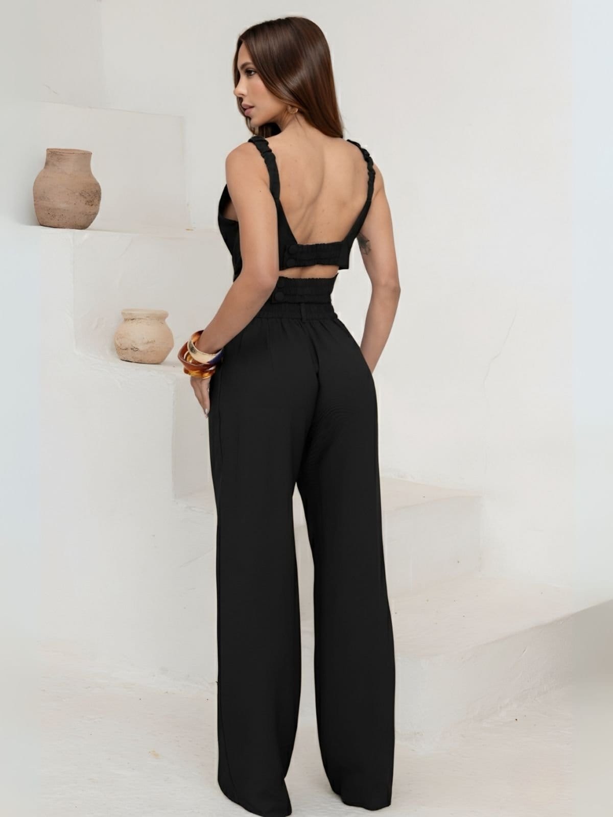 Vista 2 Conjunto Feminino Longo Divina Gata Cropped e Calça Cinto DIVINA GATA preto