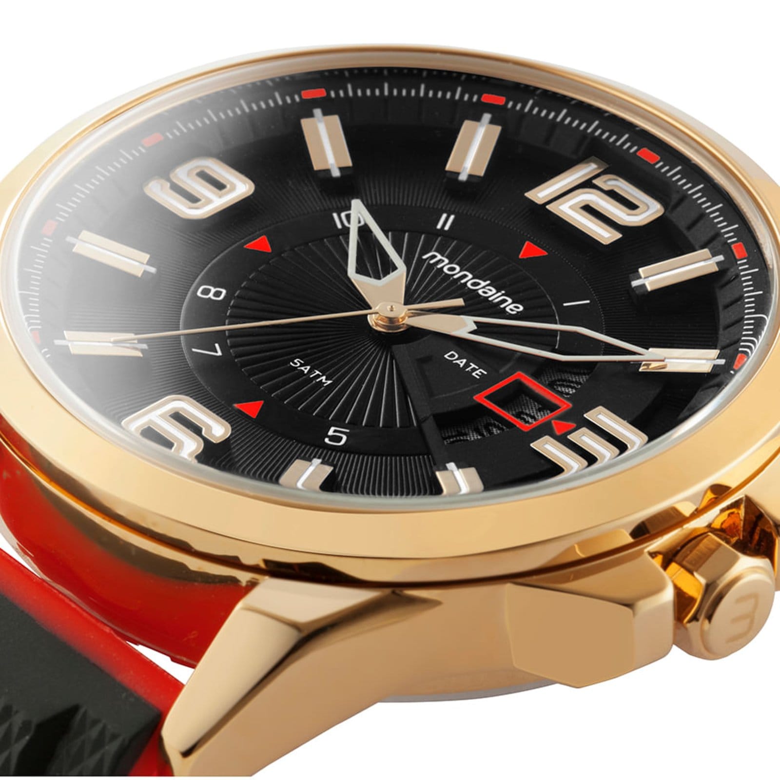 Vista 2 Relógio Masculino Mostrador em 3D Calendario Dourado Mondaine preto