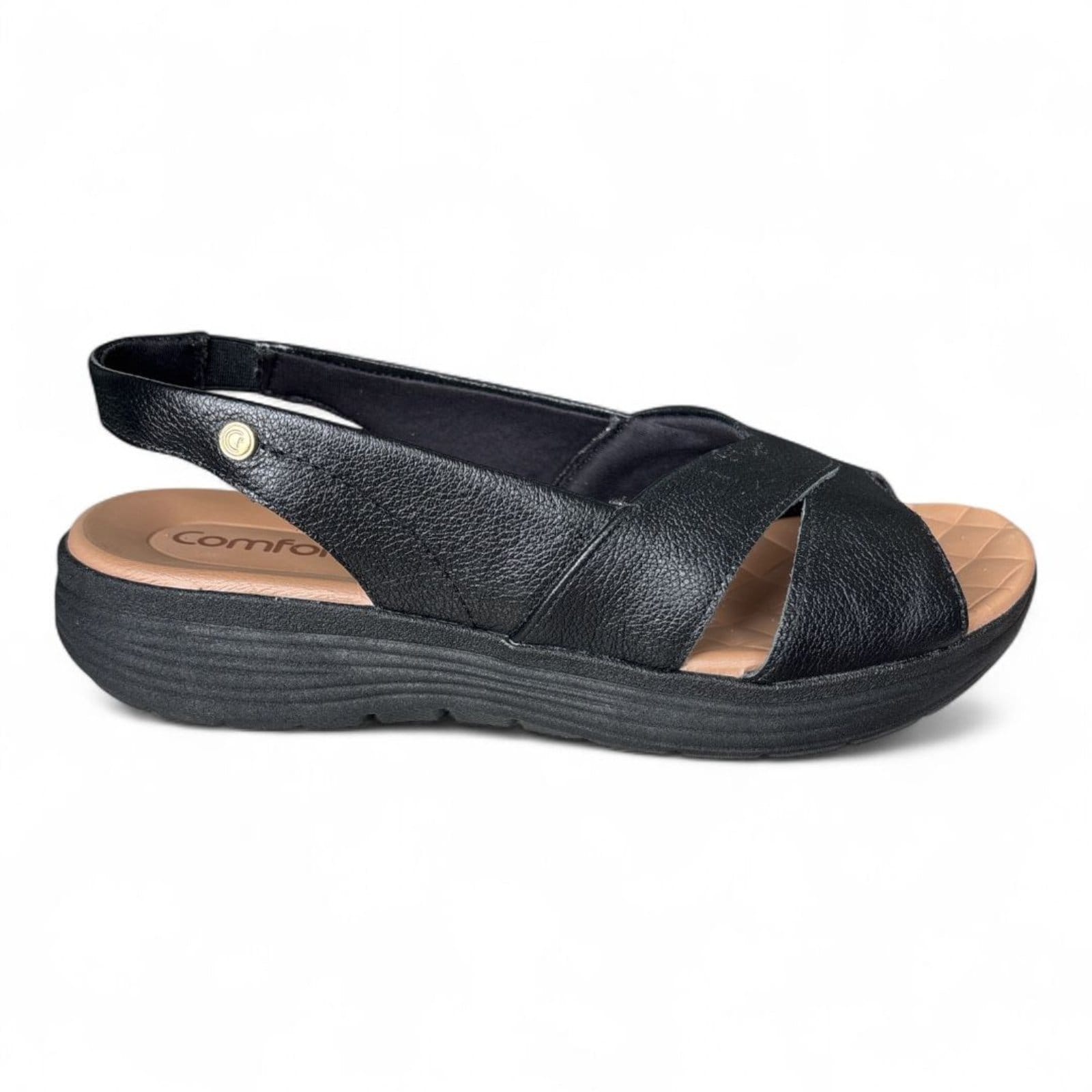 Vista 2 Sandália Feminina Couro Calce Fácil Preta Comfortflex 2543403-2 Comfortflex preto
