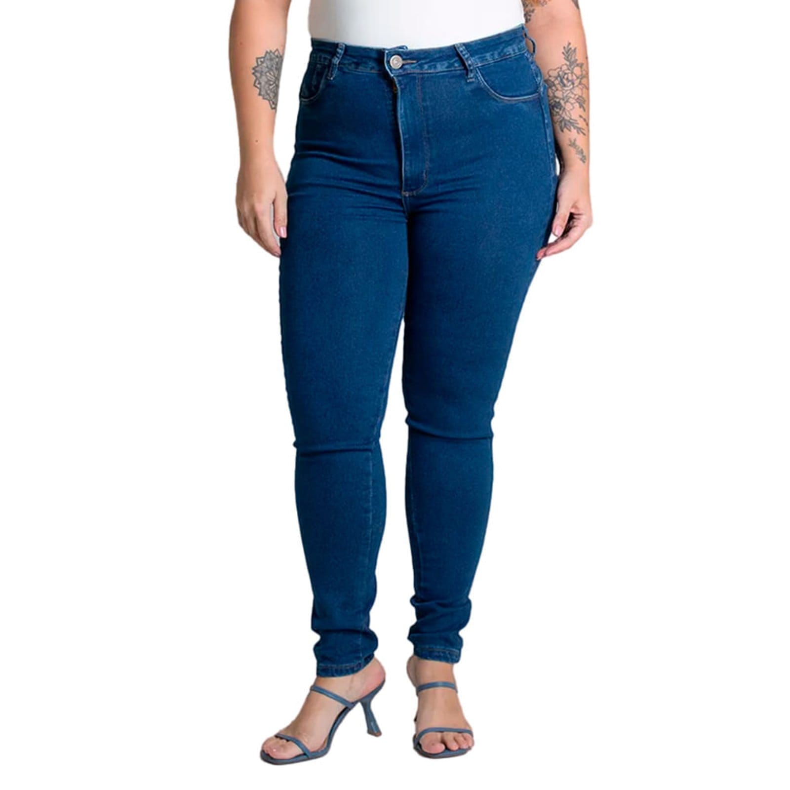 Calça Jeans Feminina Sawary Plus Size Cigarrete Escuro