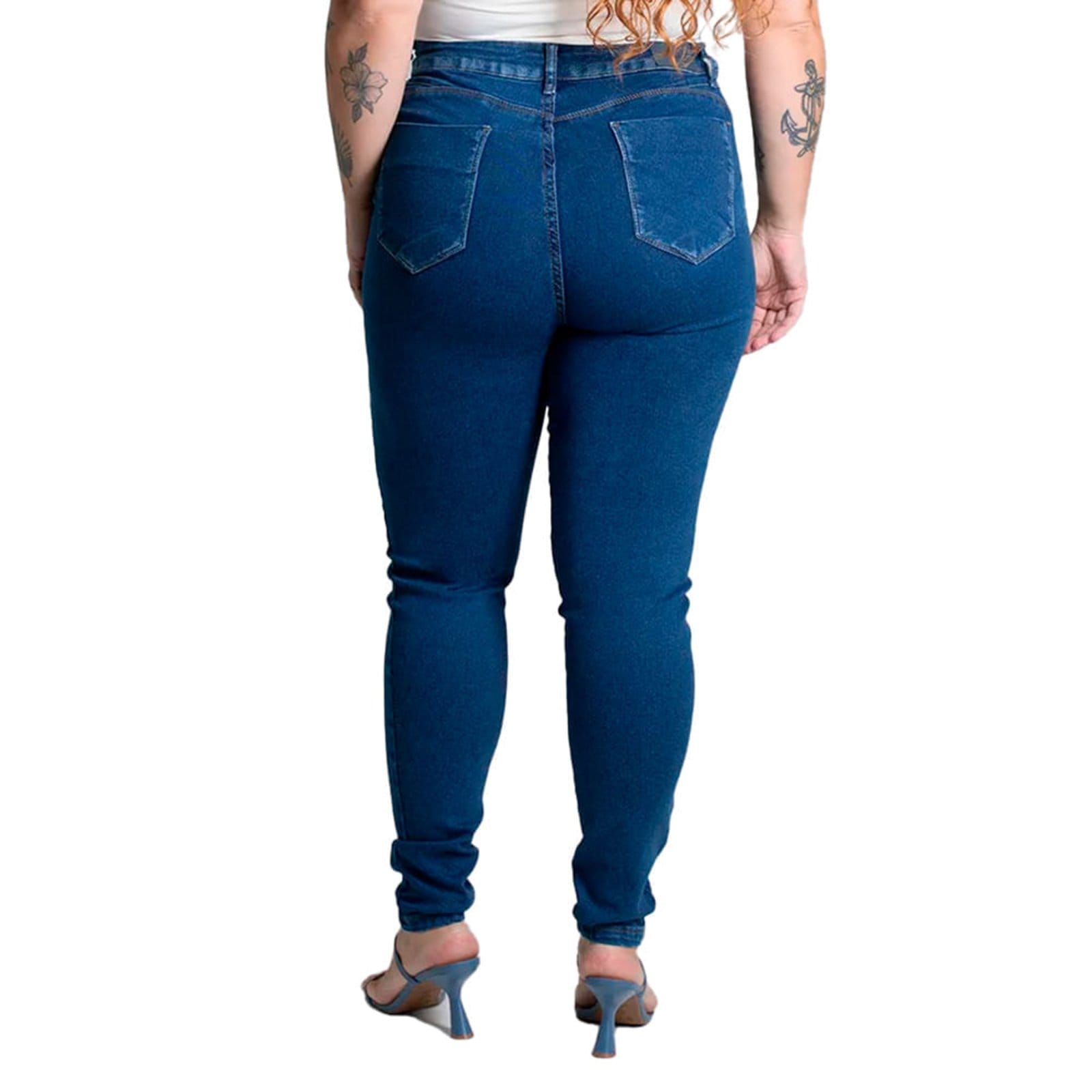 Vista 2 Calça Jeans Feminina Sawary Plus Size Cigarrete Escuro Sawary azul