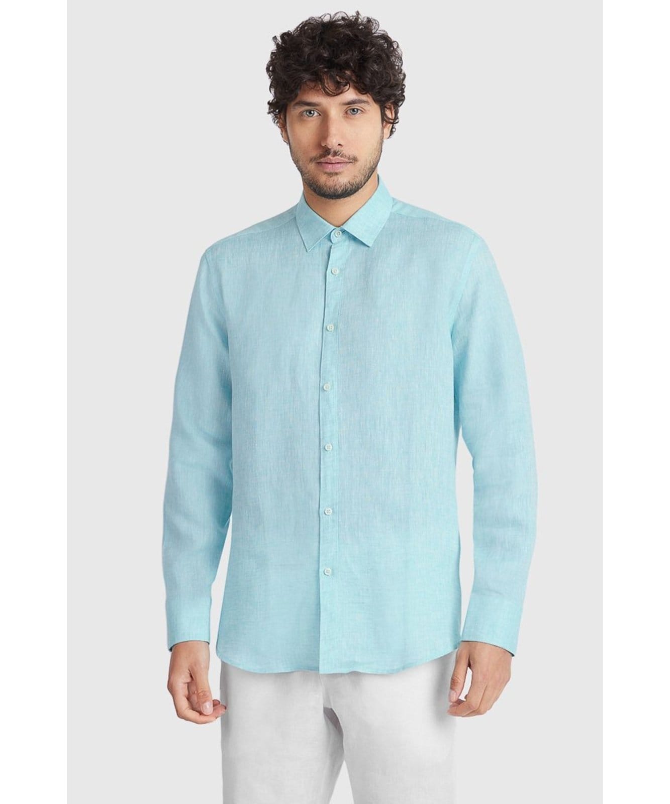 Camisa Aramis Manga Longa Slim Linho Irlandês Aqua