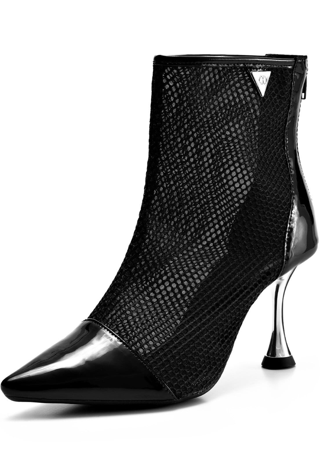 Bota Feminina Lumiss Cano Curto Salto Alto Fino Metalizado Tela