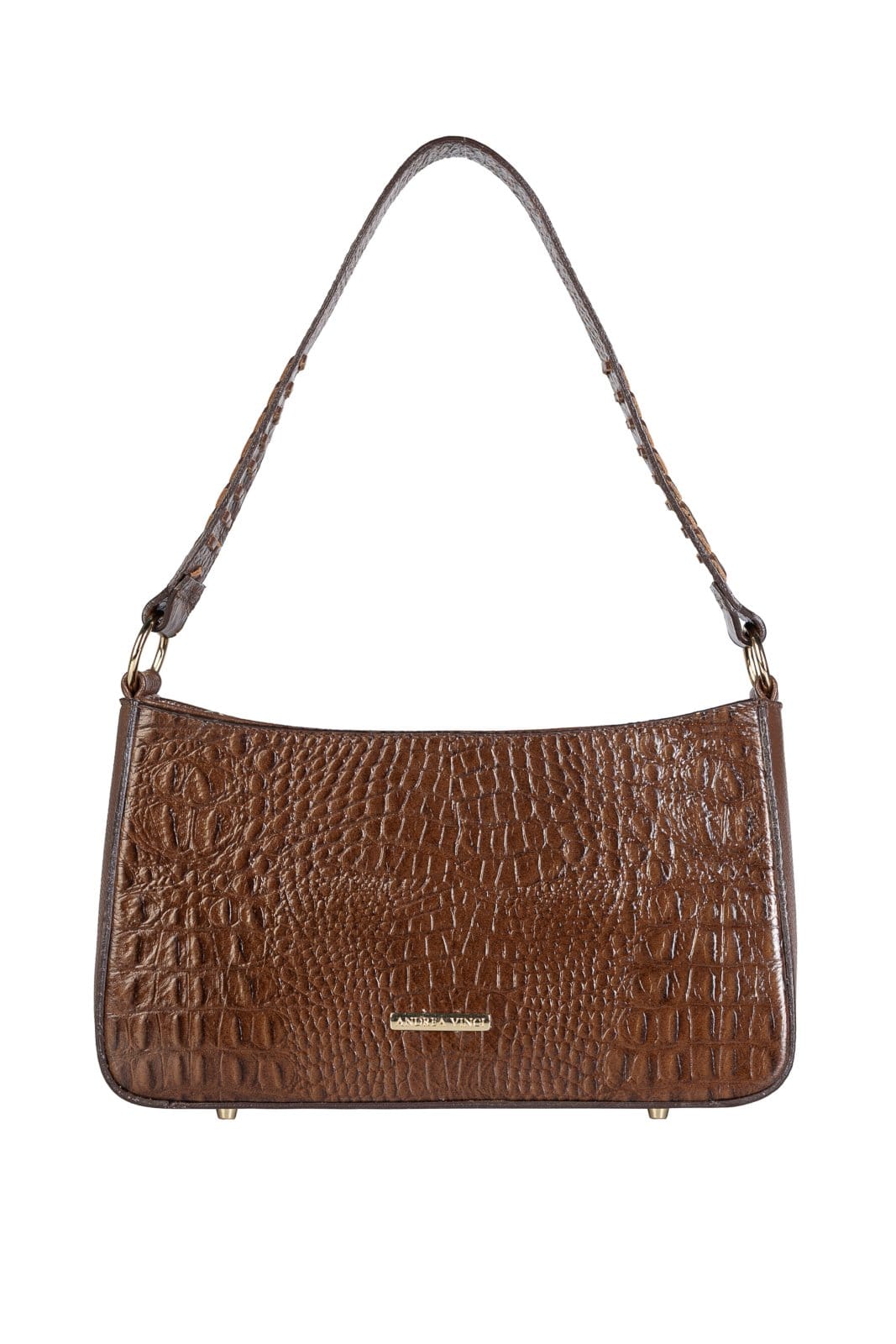 Bolsa de ombro em couro croco baguete Liah - Whisky