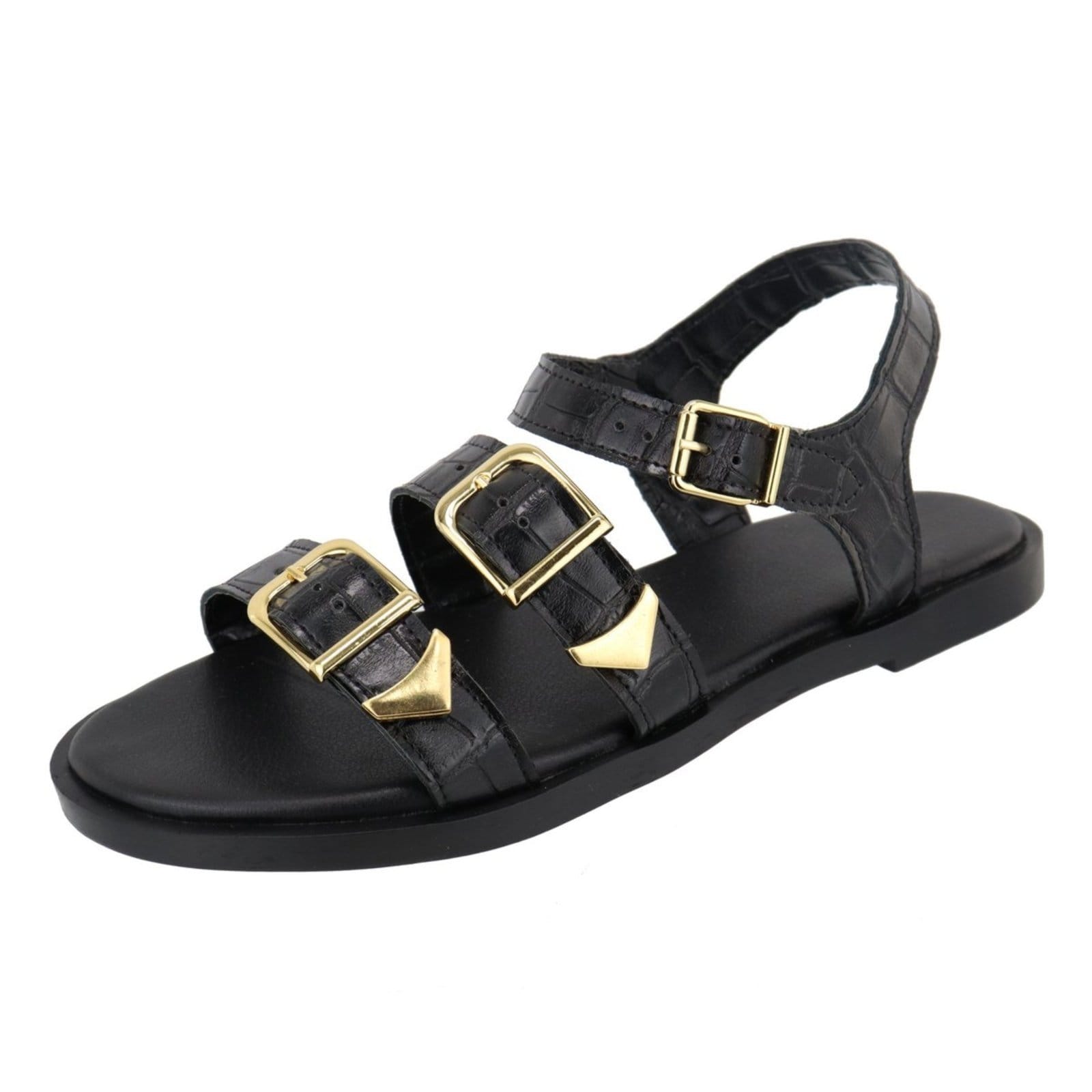 Rasteira Sandália Feminina Fivelas Lançamento Preta