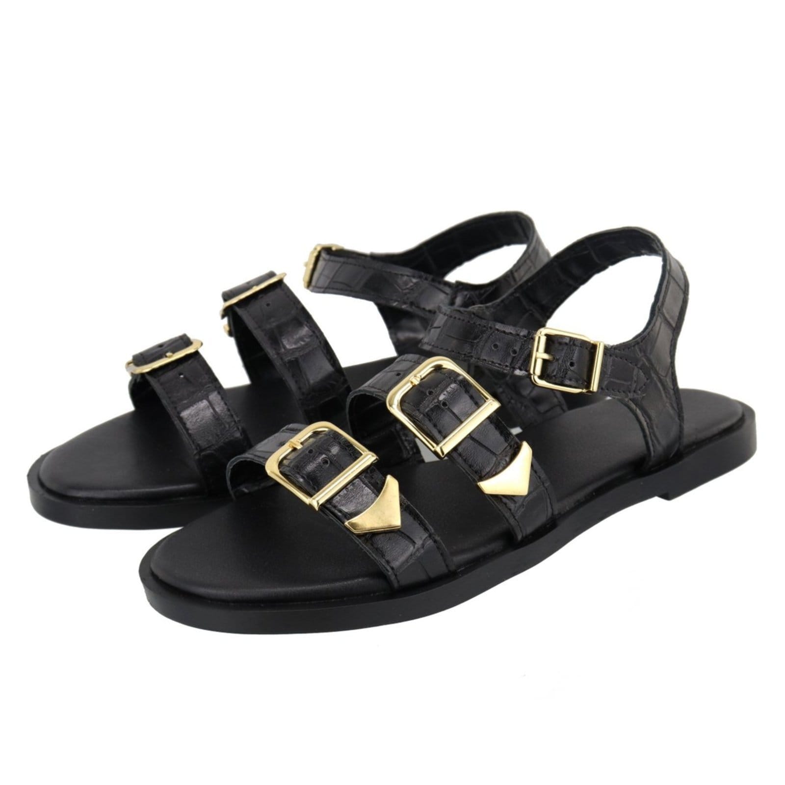 Vista 2 Rasteira Sandália Feminina Fivelas Lançamento Preta TELLINI STORE preto