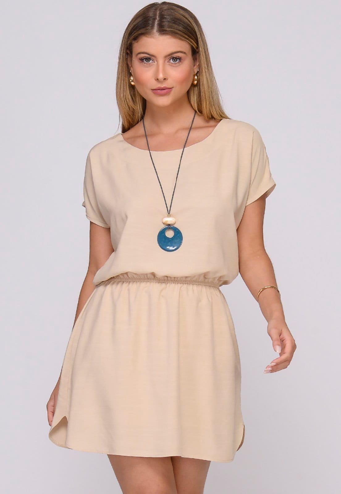 Vestido Curto M/C Elástico na Cintura Stela