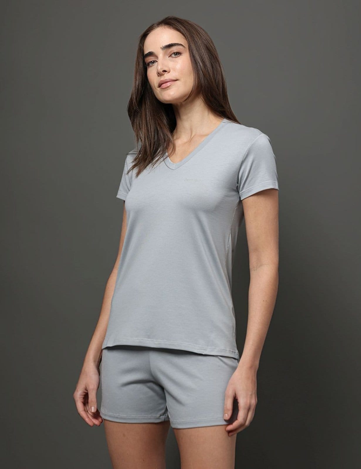 Pijama Feminino Manga Curta e Short Pima Cotton - Light Grey