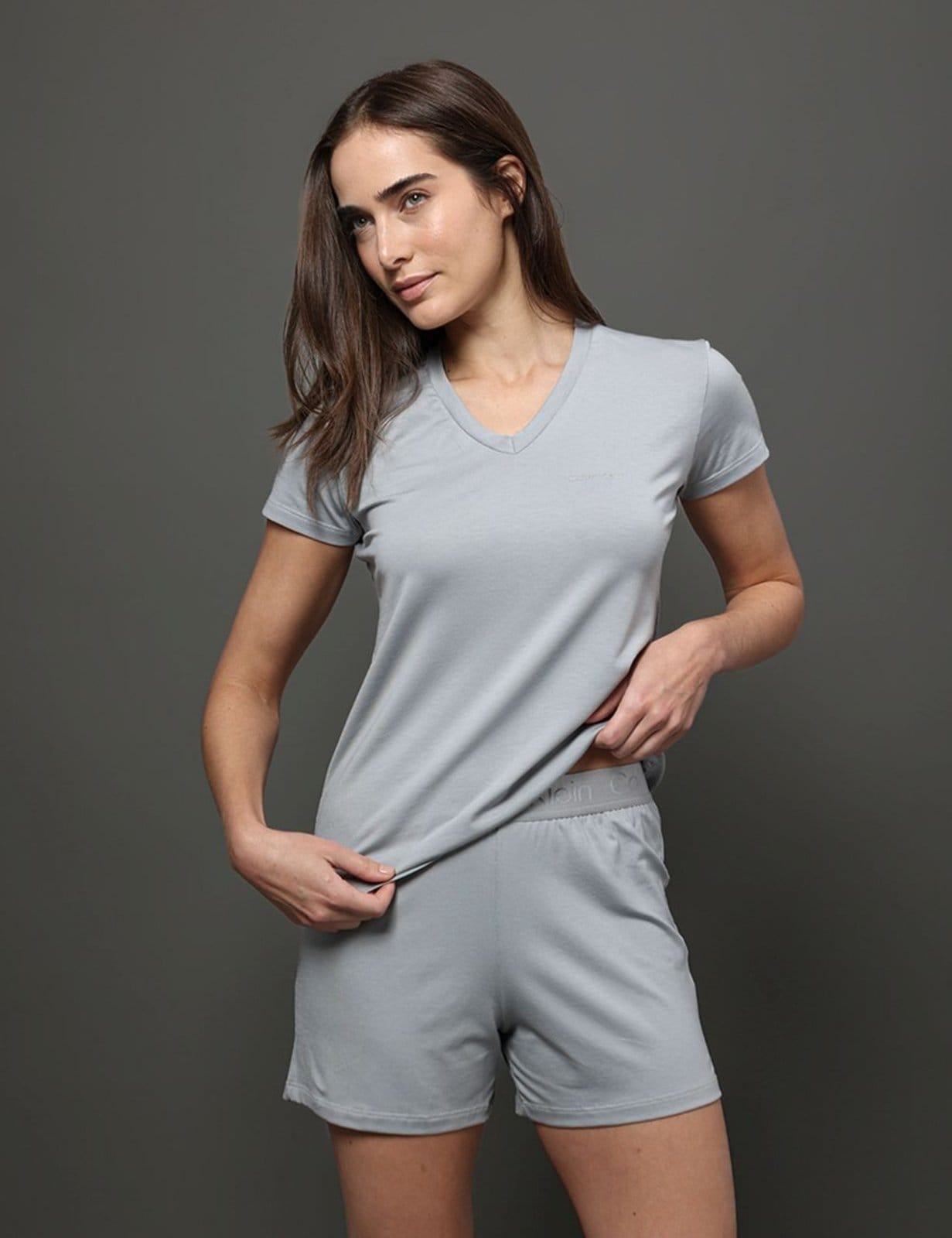 Pijama Feminino Manga Curta e Short Pima Cotton - Light Grey - 2