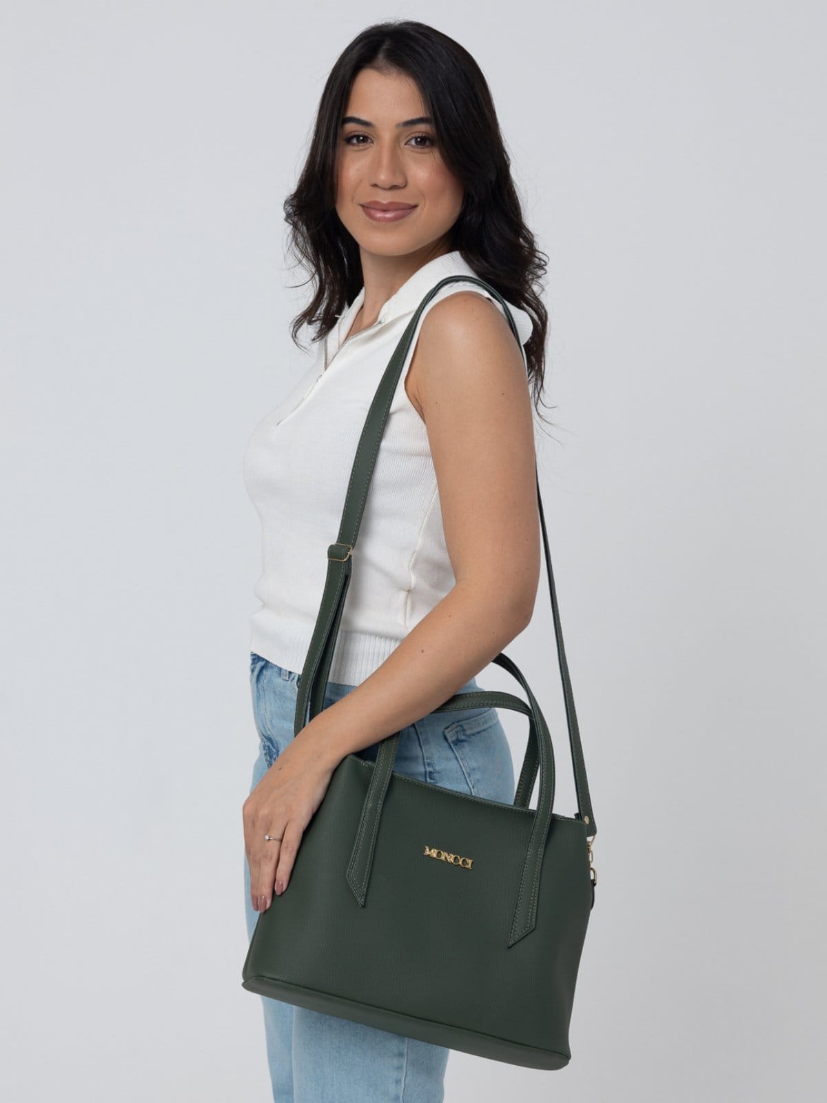 Vista 2 Bolsa Moncci Média Alça transversal e alça de mão Militar MONCCI verde/verde militar verde