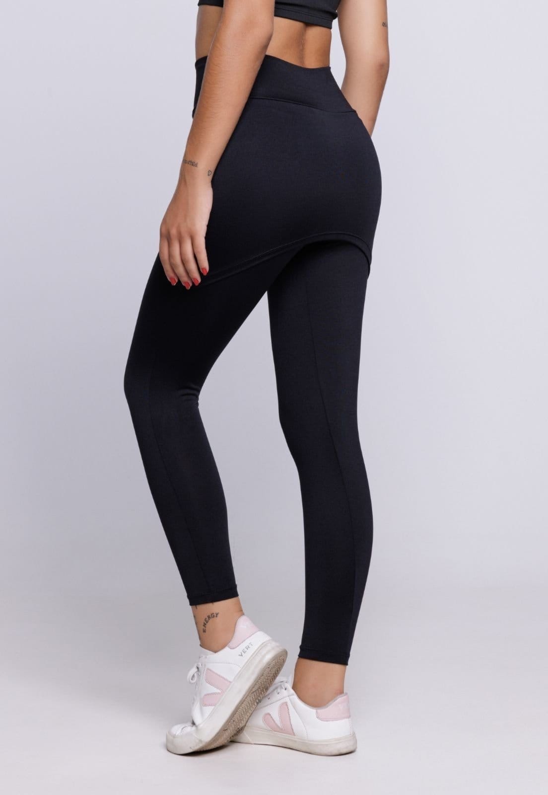 Vista 2 Calça Feminina WLS Modas Fitness Legging Saia Lisa WLS Modas preto