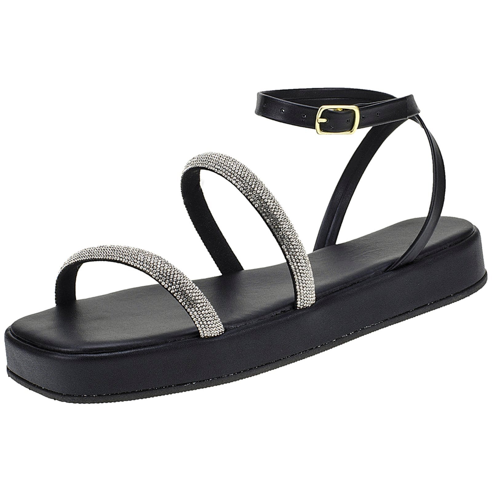 Sandalia Fem Flatform Strass Moda Conforto