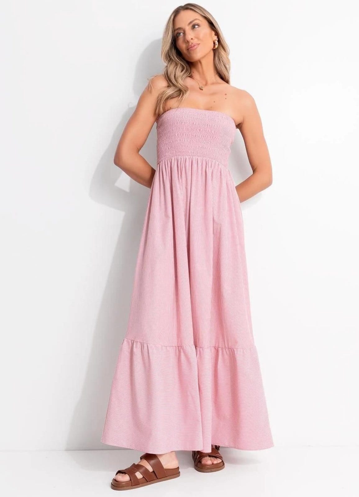 Vestido Em Tricoline Listrado Claro