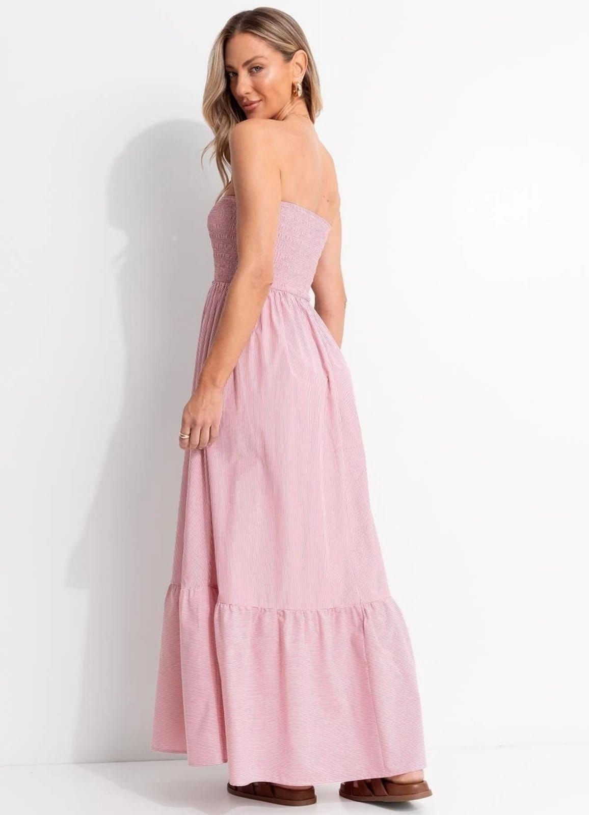 Vista 2 Vestido Em Tricoline Listrado Claro Quintess vermelho