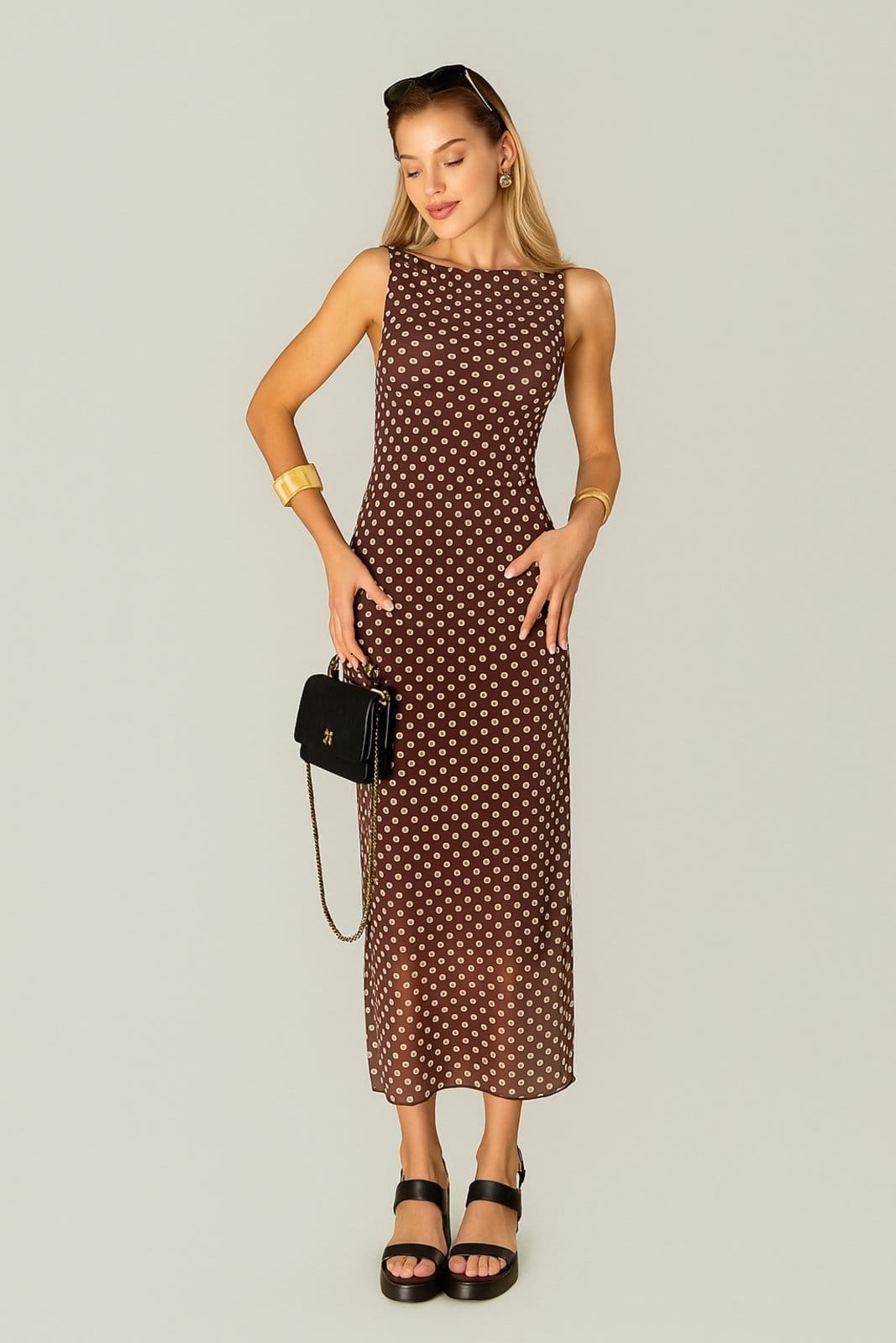 Vestido Regata de Tule Midi D Bell Outlet Fashion Poá