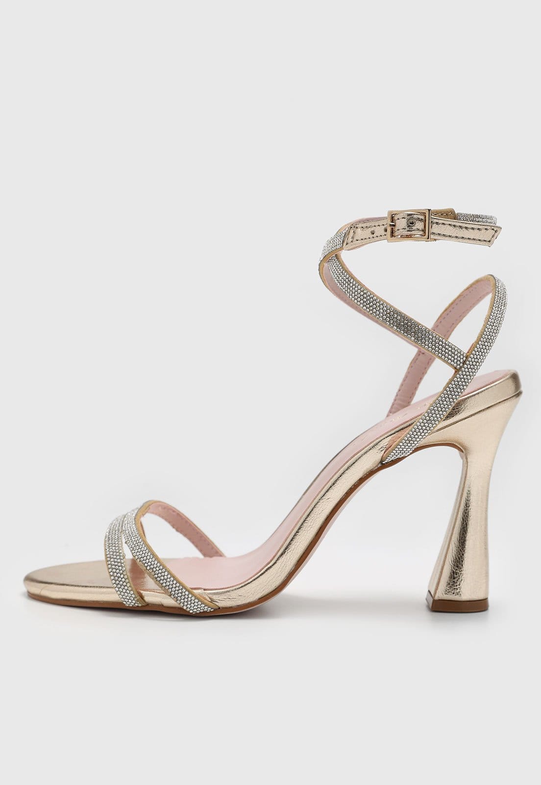 Sandália Feminina Luiza Barcelos Salto Alto Pedrarias Dourada