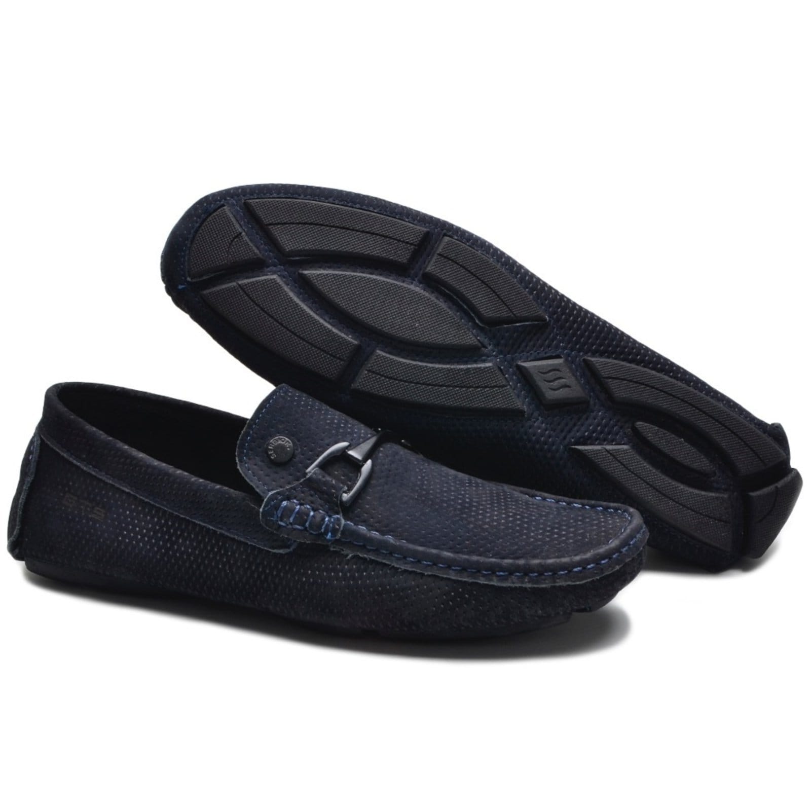Mocassim Drive Couro Masculino Costurado À Mão Pontilhado Casual Macio Confortável Marinho