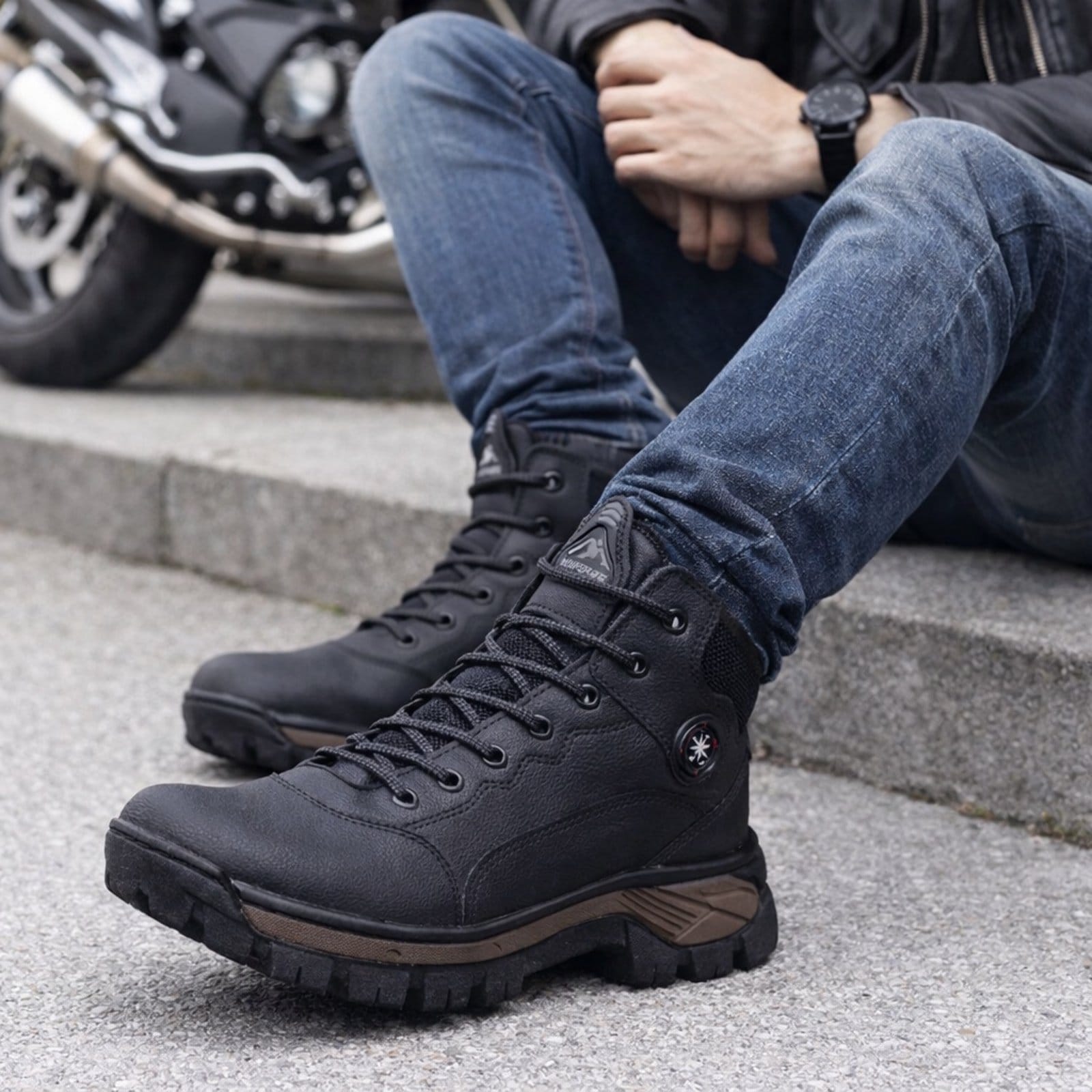 Vista 2 Bota Coturno Adventure Masculino Motociclista Robusto Trilha Bia Ramos preto