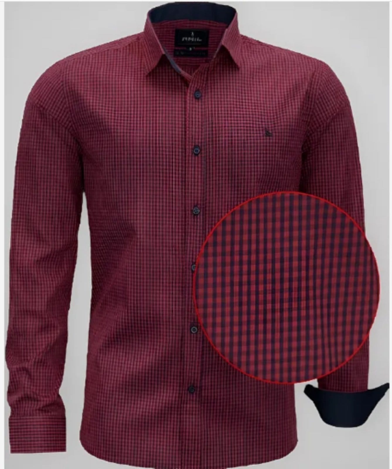 Camisa Social Amil Slim Buzz Algodão Micro Xadrez Manga Longa Luxo Cor10