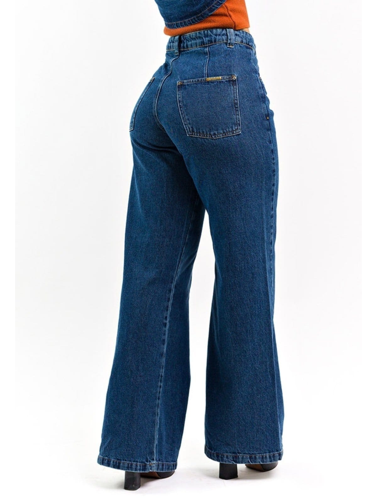 Vista 2 Calça Wide Leg Restrito Jeans Pantalona Premium Restrito Jeans azul