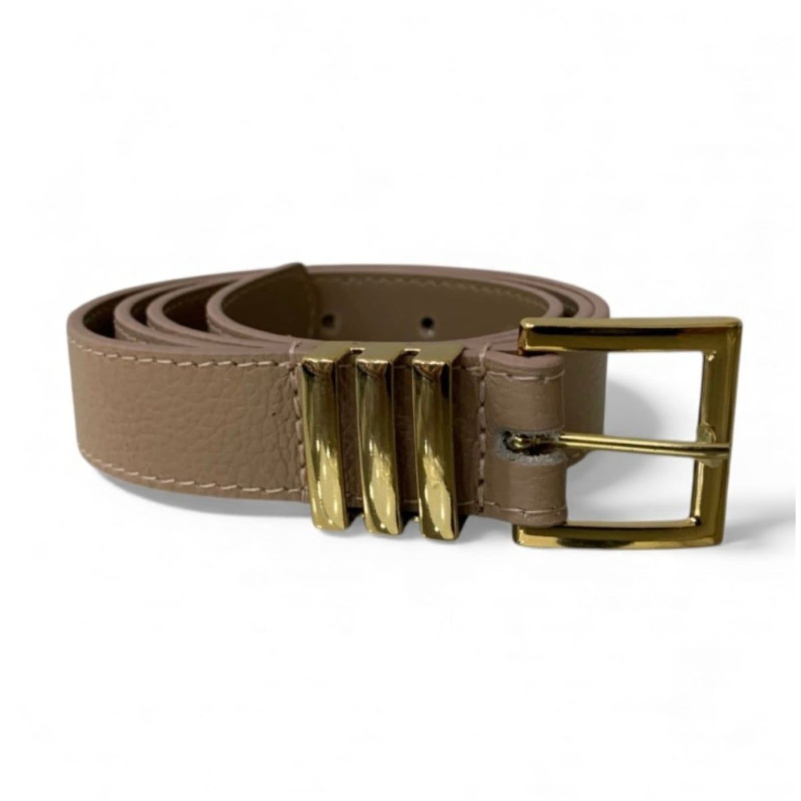 Cinto Feminino em Couro Fivela Quadrada Dourada 006