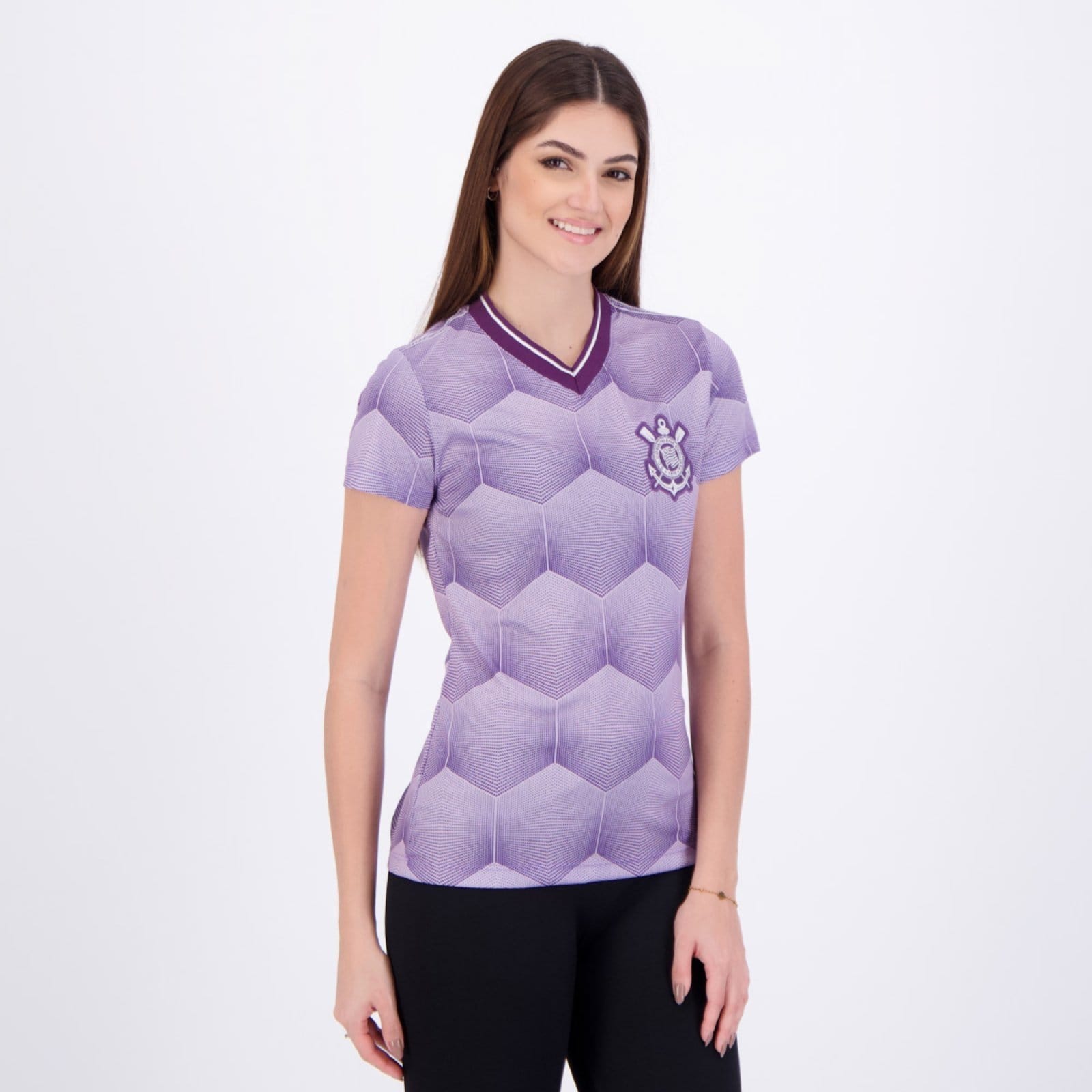 Vista 2 Camisa Corinthians Logo Dry Feminina Roxa Coimbra roxo